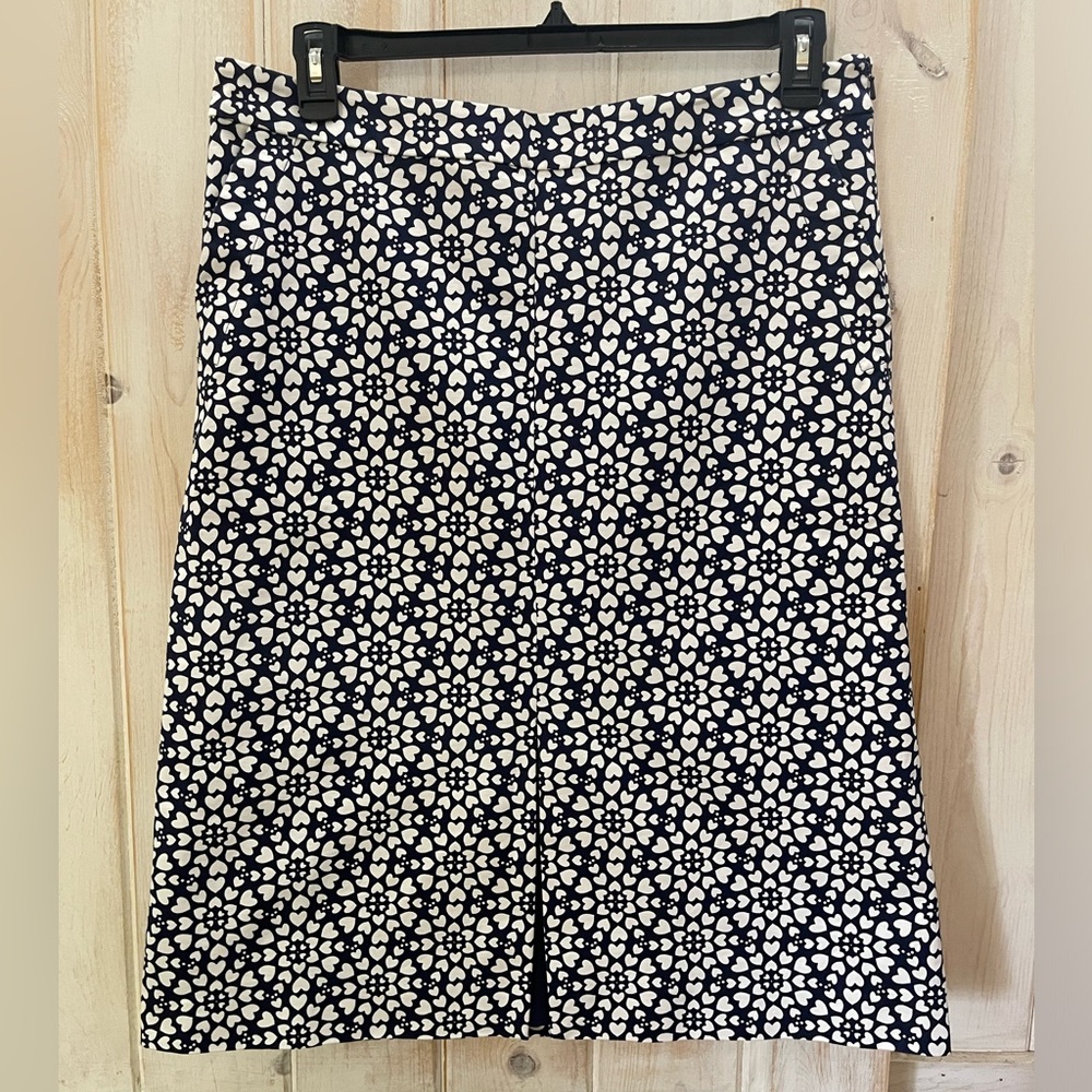 Boden A-Lined MIDI Bi-Stretch Skirt Size 12 Blue White Hearts Office